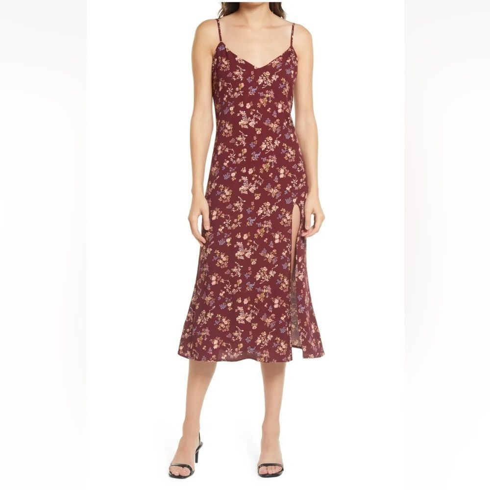 Reformation Crimini - Burgundy Floral Midi Dress